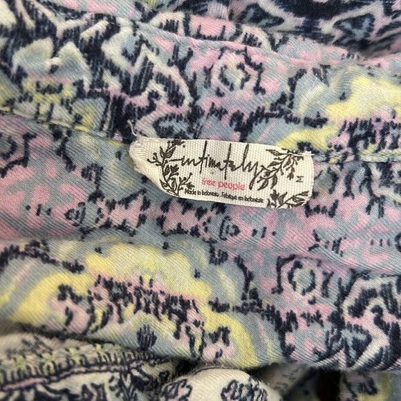 Free People Happy Holibabe Printed Long Sleeve Sleepshirt in Indigo Combo size M - Picture 15 of 16